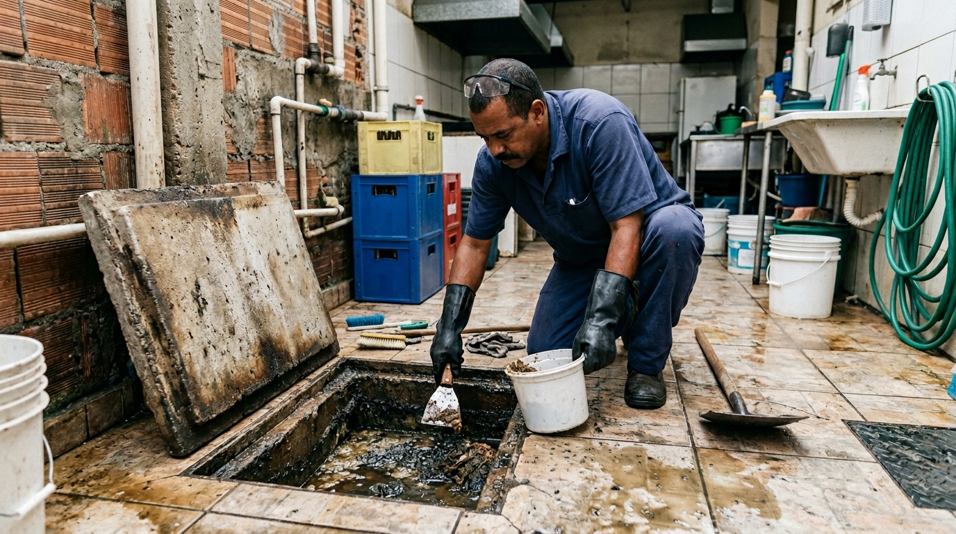 Limpeza de caixa de gordura residencial em Limeira‑SP